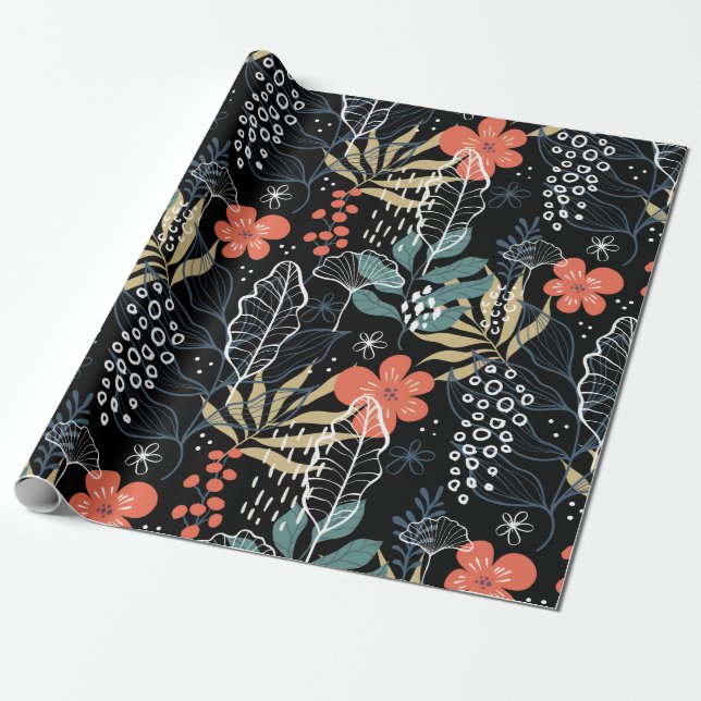 Colorful tropical leaves pattern wrapping paper (Unrolled)