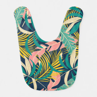 Colorful tropical leaves: summer pattern. baby bib