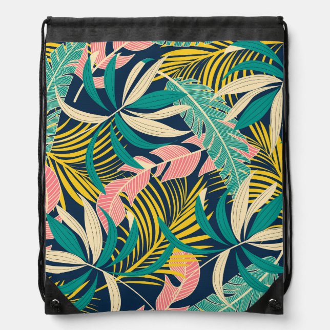 Colorful tropical leaves: summer pattern. drawstring bag (Front)