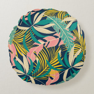 Colorful tropical leaves: summer pattern. round pillow