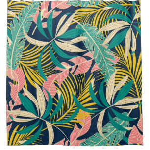 Colorful tropical leaves: summer pattern. shower curtain