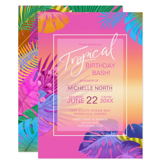 Colorful Tropical Leaves Sunset Birthday ID575
