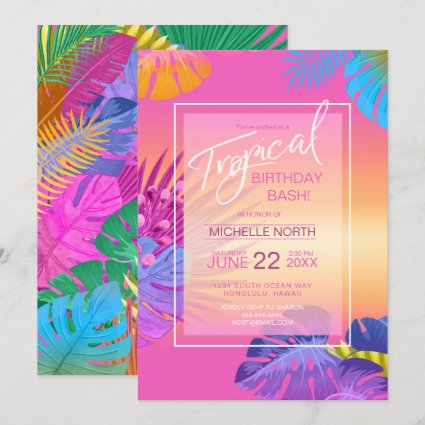 Colorful Tropical Leaves Sunset Birthday ID575