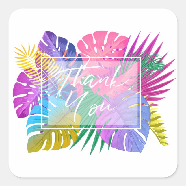 Colorful Tropical Leaves Thank You ID575 Square Sticker (Front)