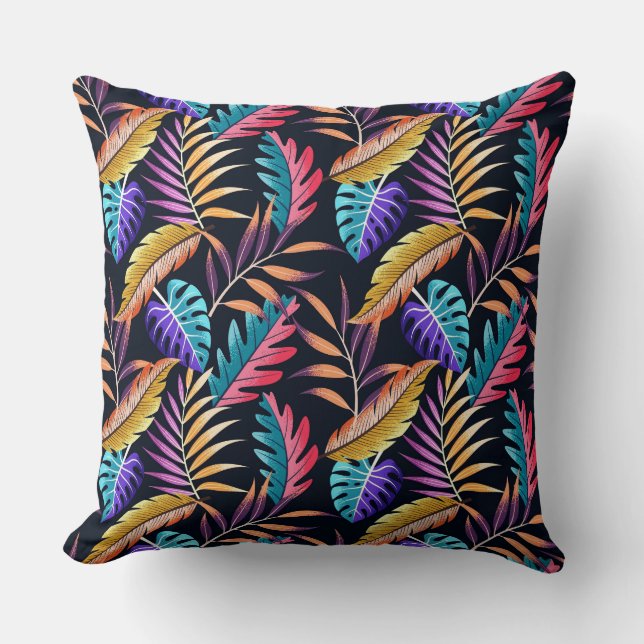 Colorful Tropical Leaves Throw Pillow (Front)