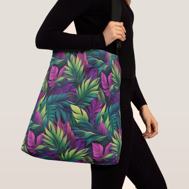 Colorful Tropical Leaves Tote  (Close Up)