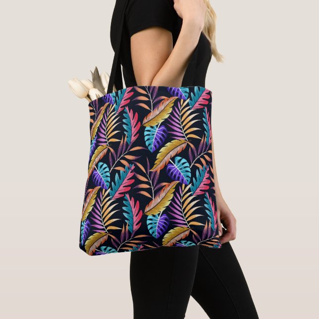 Colorful Tropical Leaves Tote Bag (Close Up)