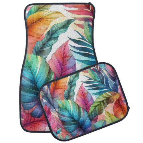 Colorful Tropical Leaves Watercolor Design Car Floor Mat