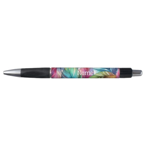 Colorful Tropical Leaves Watercolor Design Name Pen