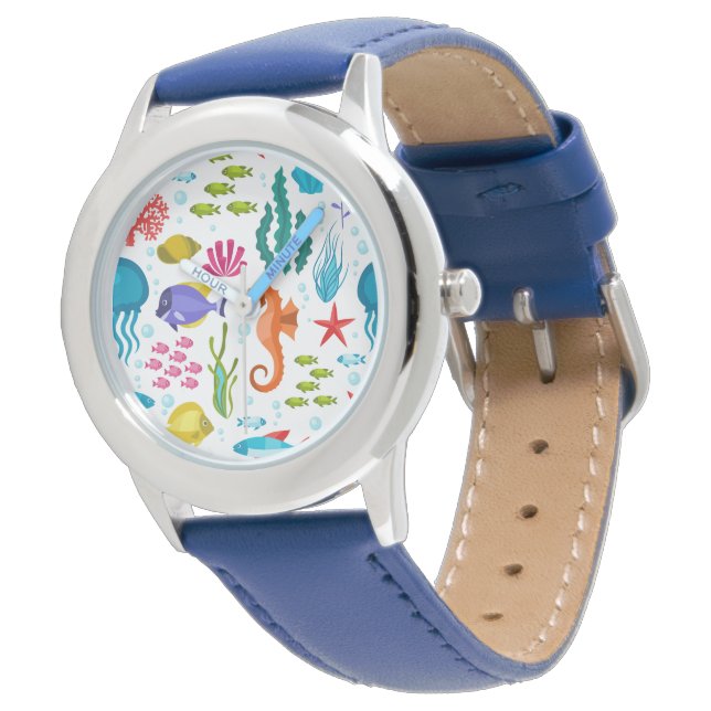 Colorful tropical life and animals pattern watch (Angled)
