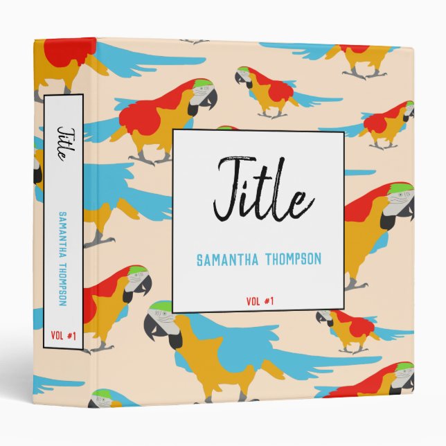 Colorful Tropical Macaw Pattern 3 Ring Binder (Front/Spine)