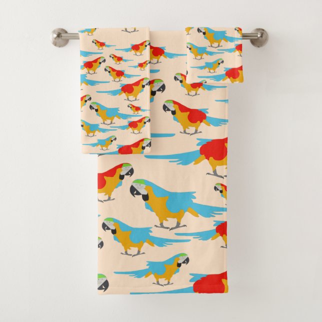 Colorful Tropical Macaw Pattern Bath Towel Set (Insitu)
