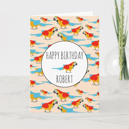 Colorful Tropical Macaw Pattern Birthday Card