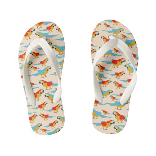 Colorful Tropical Macaw Pattern Kids Flip Flops