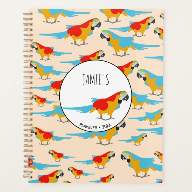 Colorful Tropical Macaw Pattern Planner (Front)