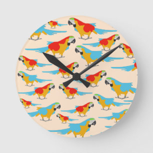 Colorful Tropical Macaw Pattern Round Clock