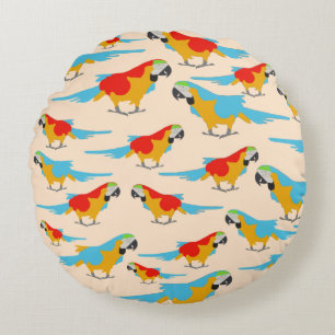 Colorful Tropical Macaw Pattern Round Pillow