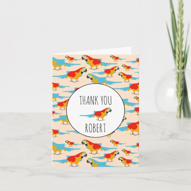 Colorful Tropical Macaw Pattern Thank You Card (Front)