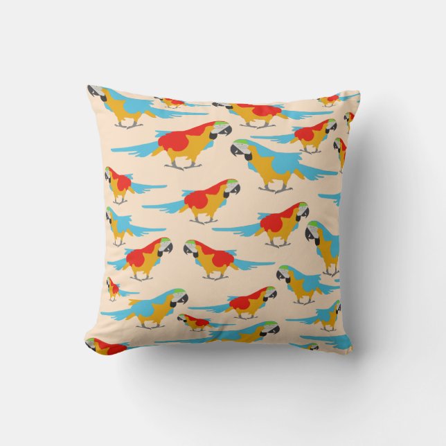 Colorful Tropical Macaw Pattern Throw Pillow (Front)