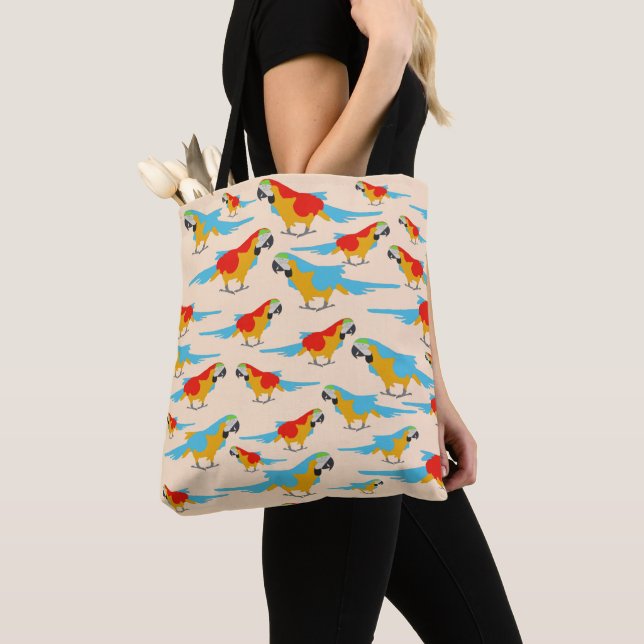 Colorful Tropical Macaw Pattern Tote Bag (Close Up)