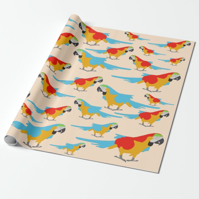 Colorful Tropical Macaw Pattern Wrapping Paper (Unrolled)