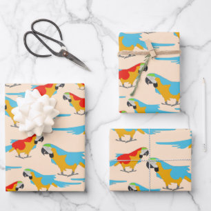 Colorful Tropical Macaw Pattern Wrapping Paper Sheets