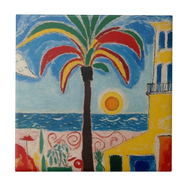 Colorful Tropical Mediterranean Beach Ceramic Tile (Front)