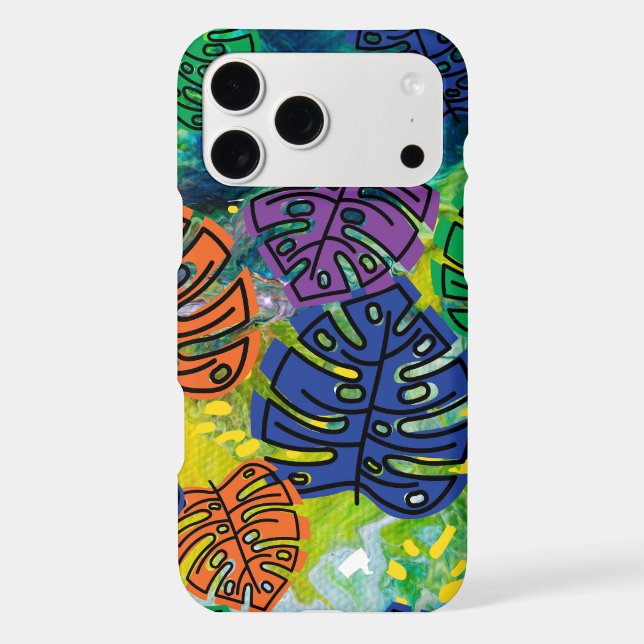 Colorful Tropical Monstera Abstract Phone Case (Back)