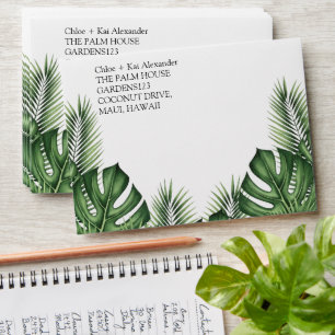 Colorful Tropical Monstera Palm Leaves Wedding Envelope