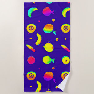 Colorful Tropical Neon Fruit Pattern Beach Towel