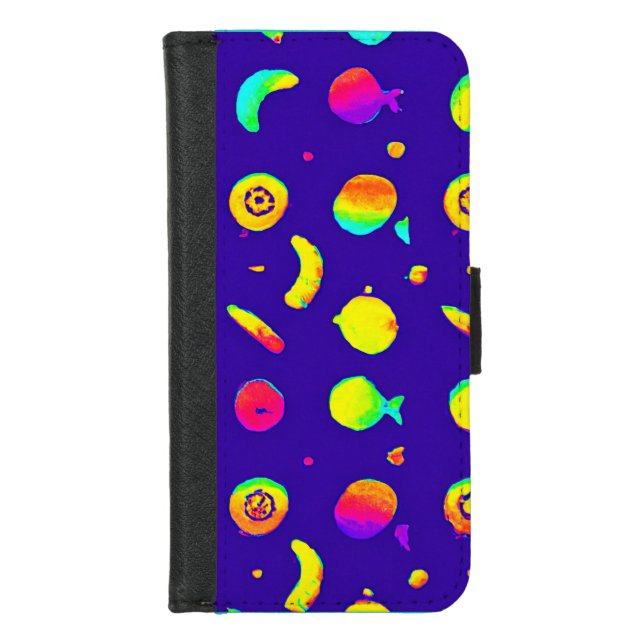 Colorful Tropical Neon Fruit Pattern iPhone Wallet Case (Front)