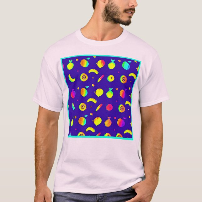 Colorful Tropical Neon Fruit Pattern T-Shirt (Front)