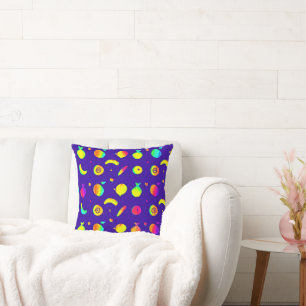 Colorful Tropical Neon Fruit Pattern Throw Pillow
