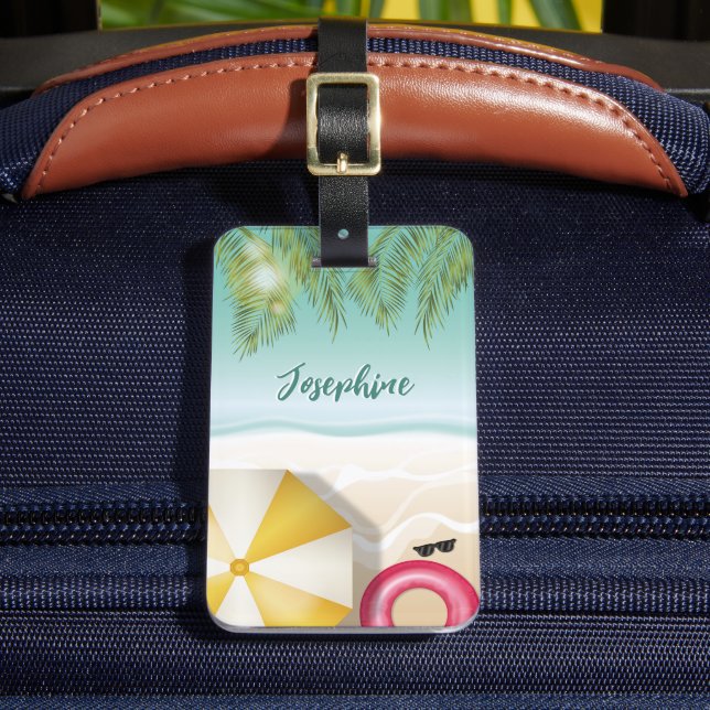 Colorful Tropical Ocean Beach Summer Palm Leaves Luggage Tag (Front Insitu 2)
