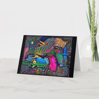 Colorful Tropical Omen Birds Santa Fe Outsider Art Card