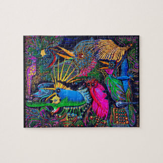 Colorful Tropical Omen Birds Santa Fe Outsider Art Jigsaw Puzzle