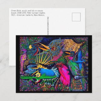 Colorful Tropical Omen Birds Santa Fe Outsider Art Postcard