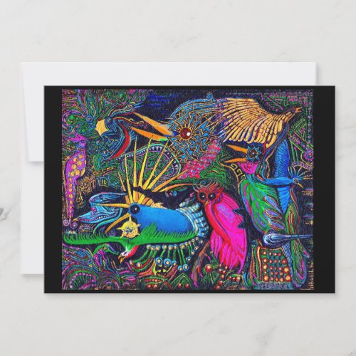 Colorful Tropical Omen Birds Santa Fe Outsider Art Thank You Card