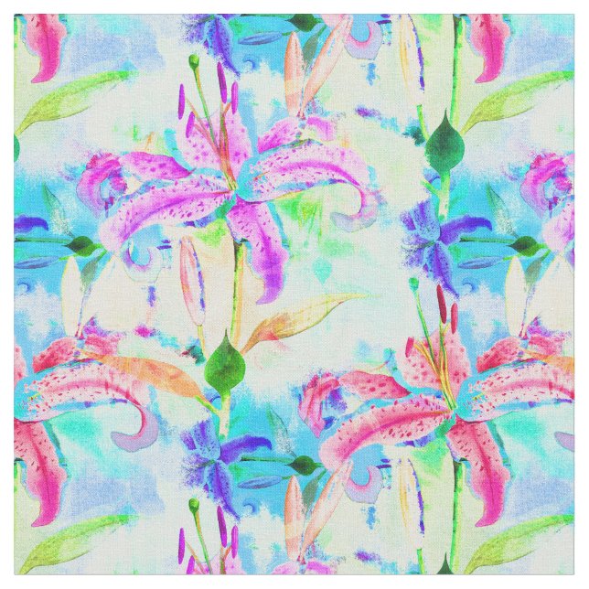 Colorful Tropical Orchids Fabric (Close Up)