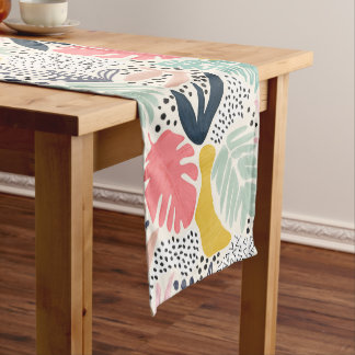 Colorful Tropical Palm Leaf Pattern Short Table Runner