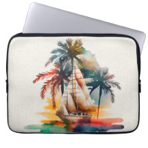 Colorful Tropical Palm Sailboat Electronics Bag