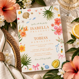 Colorful Tropical Palm Tree Beach Island Wedding Invitation