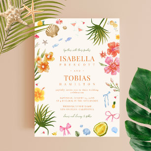 Colorful Tropical Palm Tree Beach Island Wedding Invitation