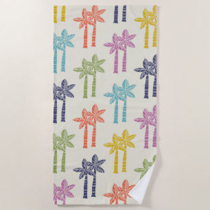 Colorful Tropical Palm Tree Pattern Beach Towel