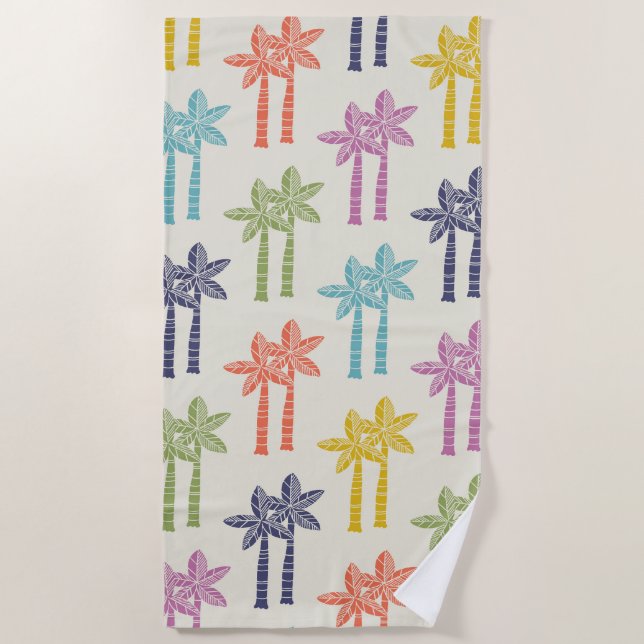 Colorful Tropical Palm Tree Pattern Beach Towel (Front)
