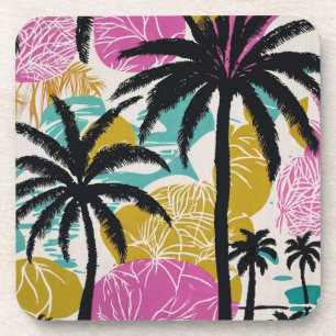 Colorful Tropical Palm Tree Pattern Beverage Coaster