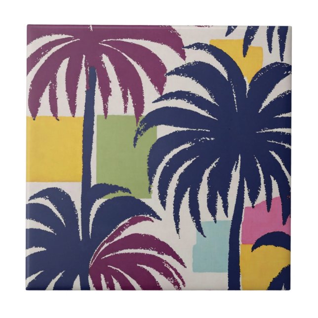 Colorful Tropical Palm Tree Pattern Ceramic Tile (Front)