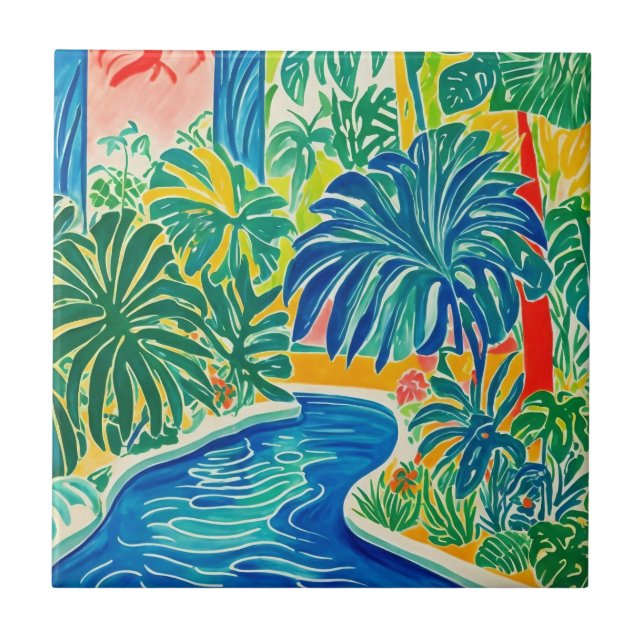 Colorful Tropical Palm Tree Pattern Ceramic Tile (Front)