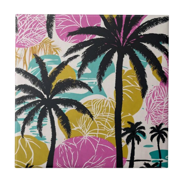 Colorful Tropical Palm Tree Pattern Ceramic Tile (Front)