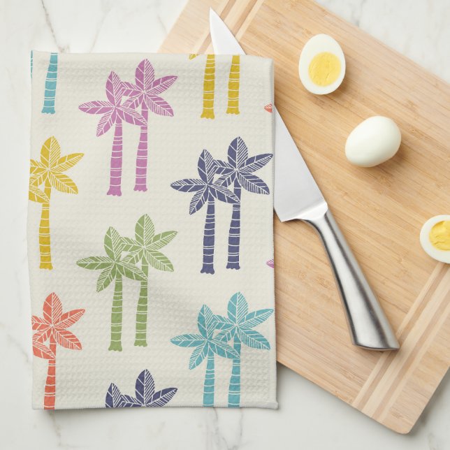 Colorful Tropical Palm Tree Pattern Kitchen Towel (Quarter Fold)